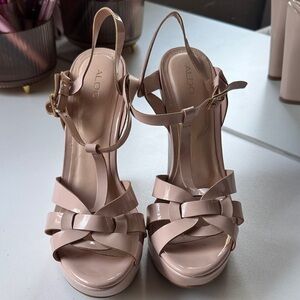 Aldo Nude Strappy Wedge Heels